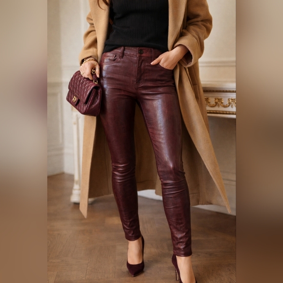Frame Denim Pants - Frame Le Skinny de Jeanne Bordeaux 100% Lamb Leather Skinny Pants Size 27 Luxury